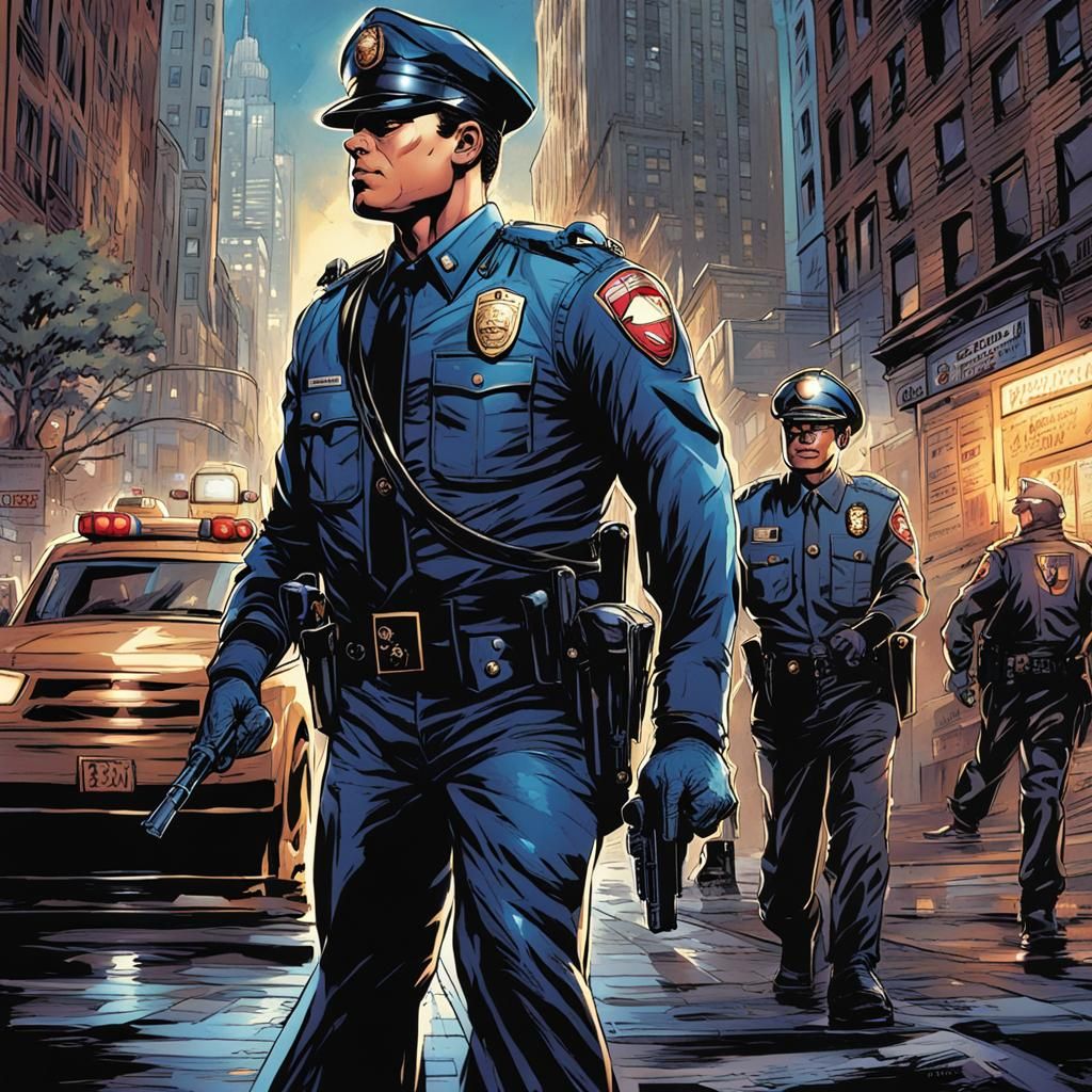 Spider-Man as NYC Policeman in Comic Book Art