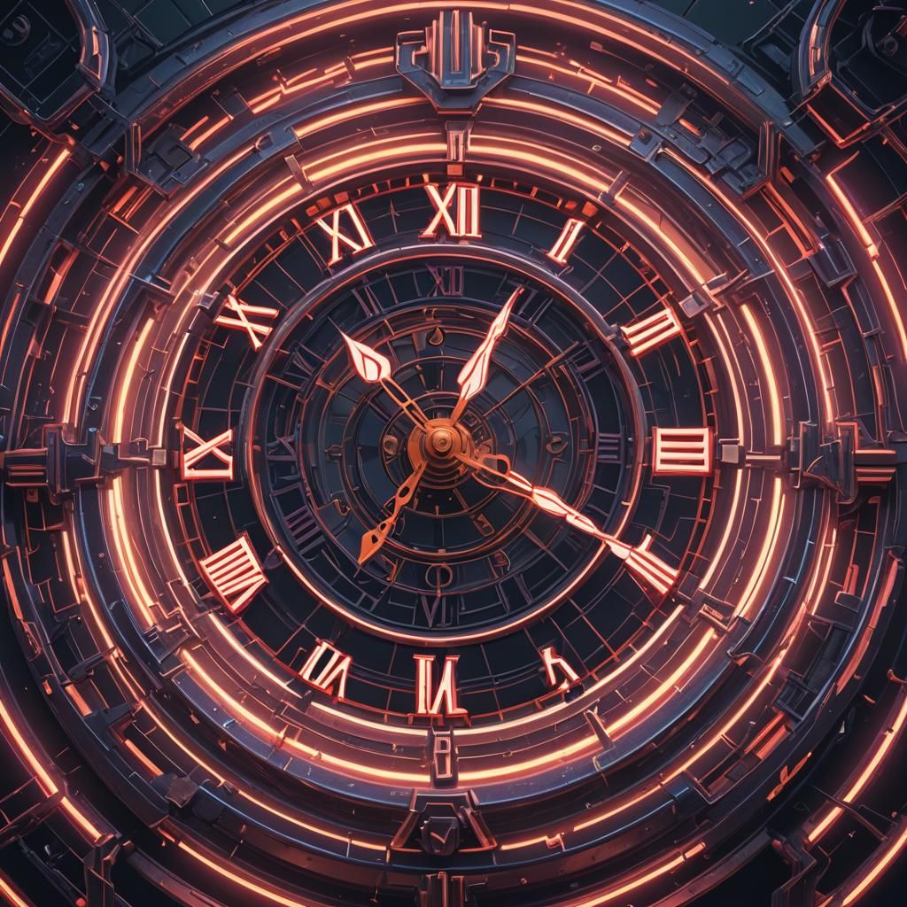 Neon Clock in Detailed Digital Painting
