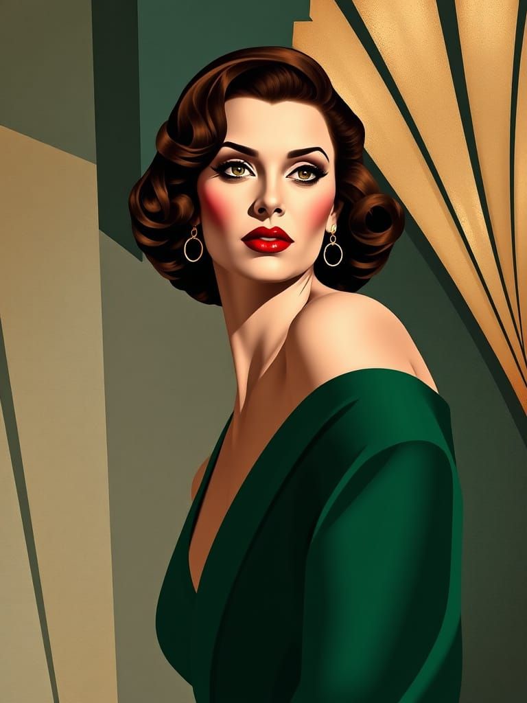 Glamorous Art Deco Portrait in Tamara de Lempicka Style