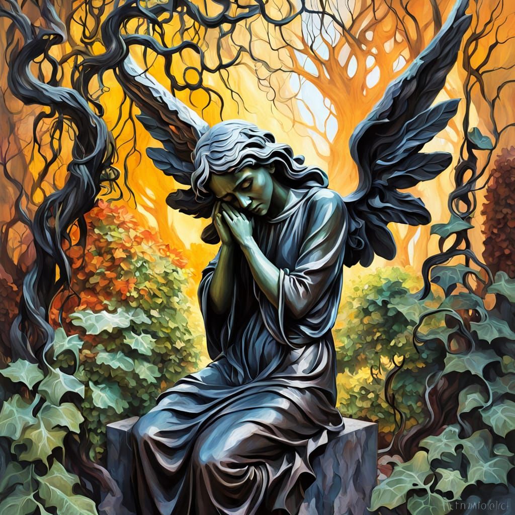 Stone Angel Weeping in a Twisted Garden