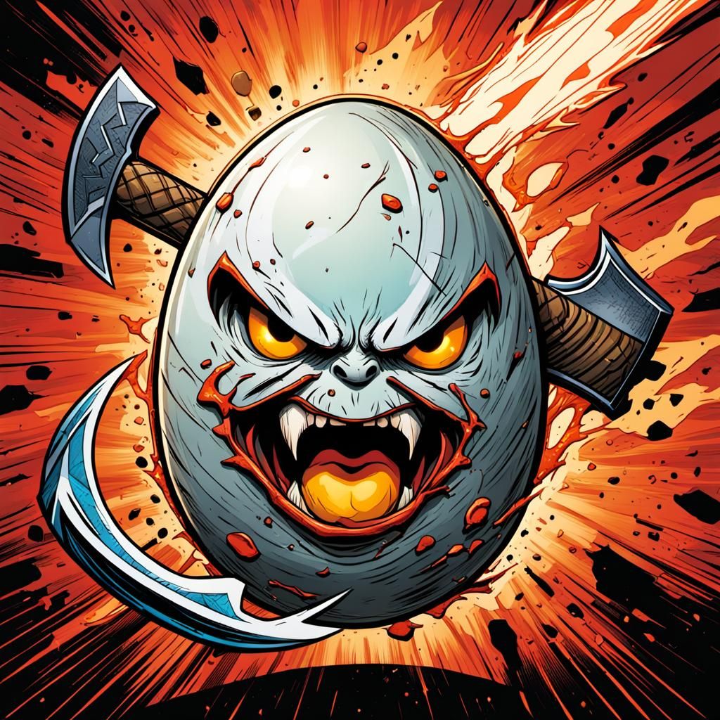 Furious Egg Warrior in Comic Book Style