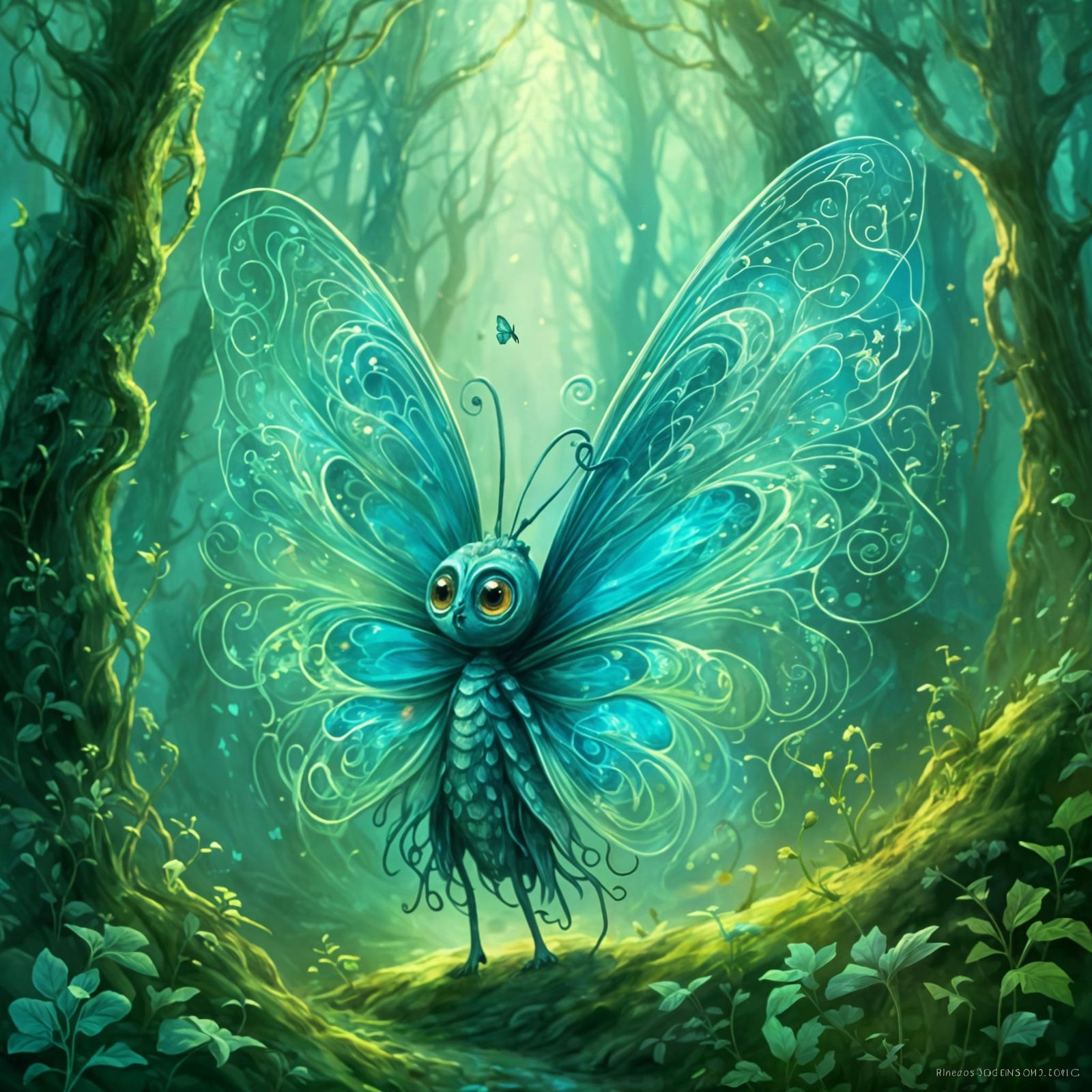 Whimsical Creature with Butterfly Wings in Pastel Colors