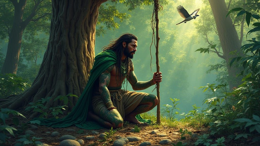 Māori Warrior in Dreamlike Native Forest