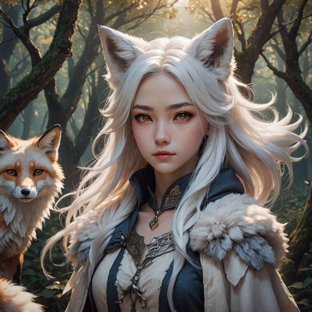 Fantasy Fox Spirit Girl in Soft Focus, Warm Color Palette