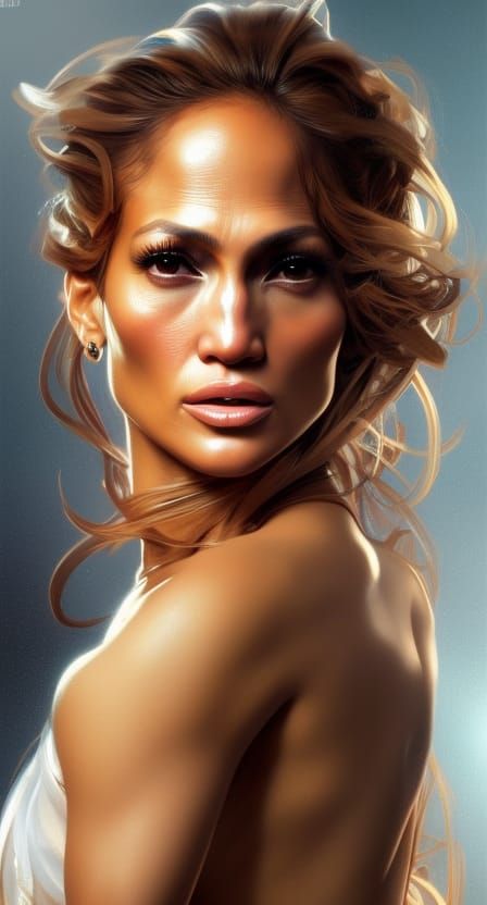 Jennifer Lopez Portrait in Hyperdetailed Splash Art Style