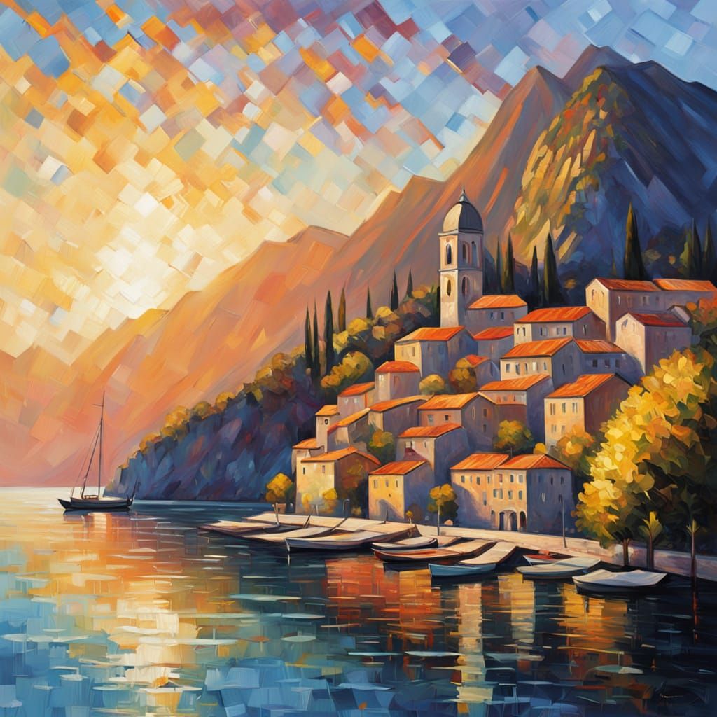 Montenegrin Old Town in Vibrant Impasto Oil Painting