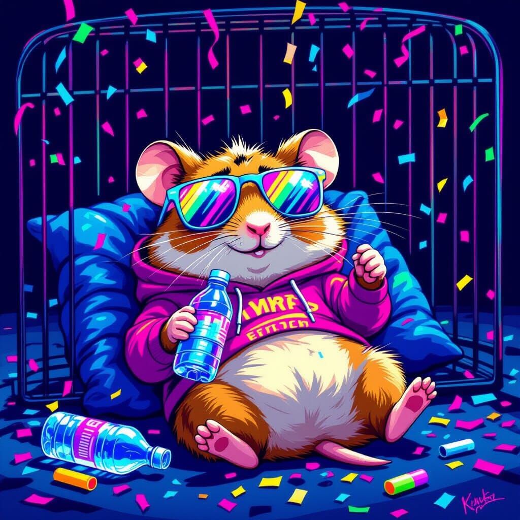 Hamster Collapsed After Rave in Neon Glowsticks