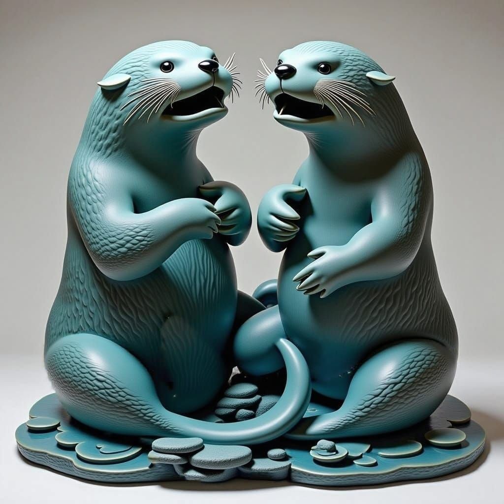 Sea Otter Sculpture Reflecting Ocean Sunlight