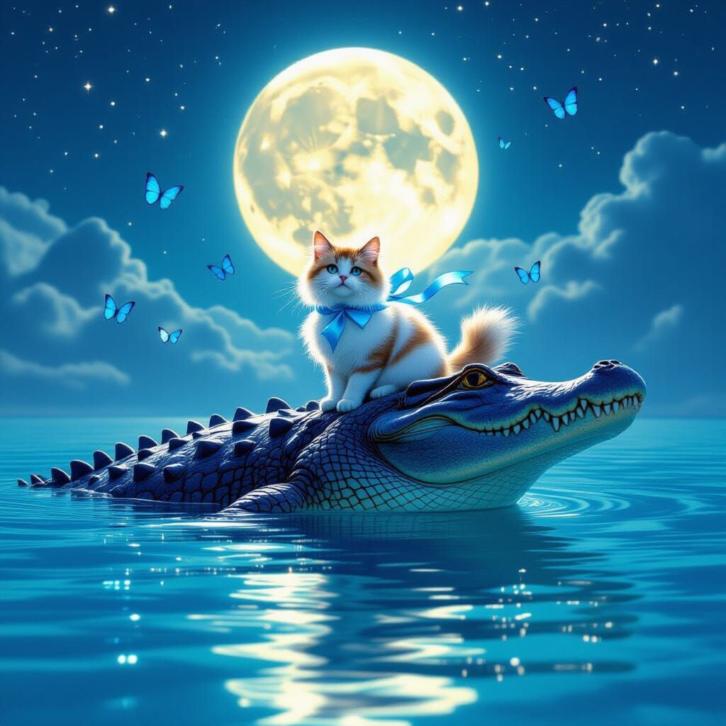 Cat and Crocodile Voyage Guided by Butterflies