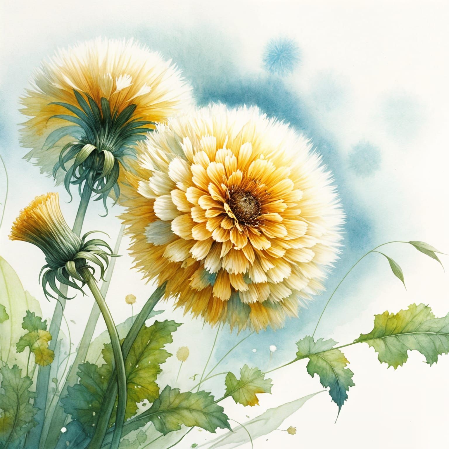 Dandelion in Impressionistic Watercolor Style