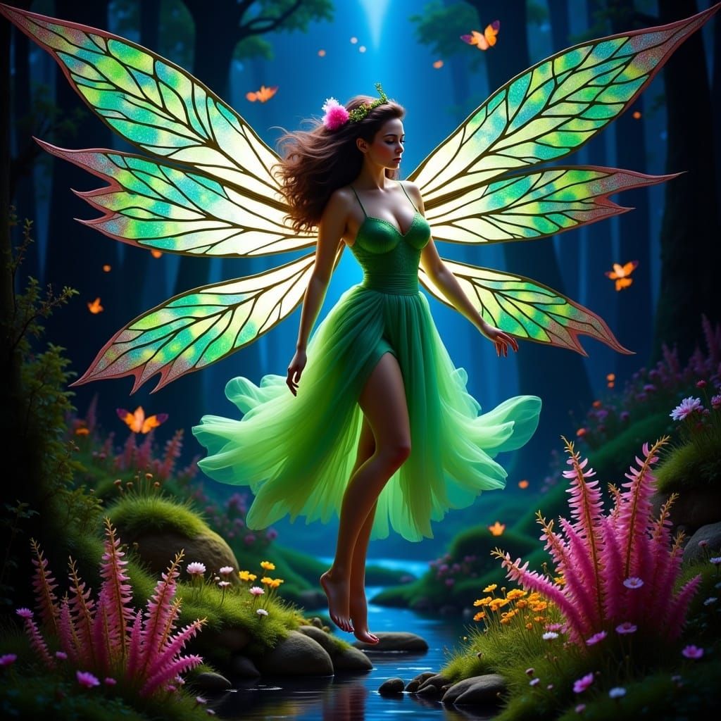 Fluorescent Fairy in Fantastical Forest with Filigree Frame