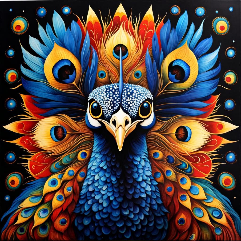 Stellar Peacock with Expressive Eyes, in Art Nouveau Style