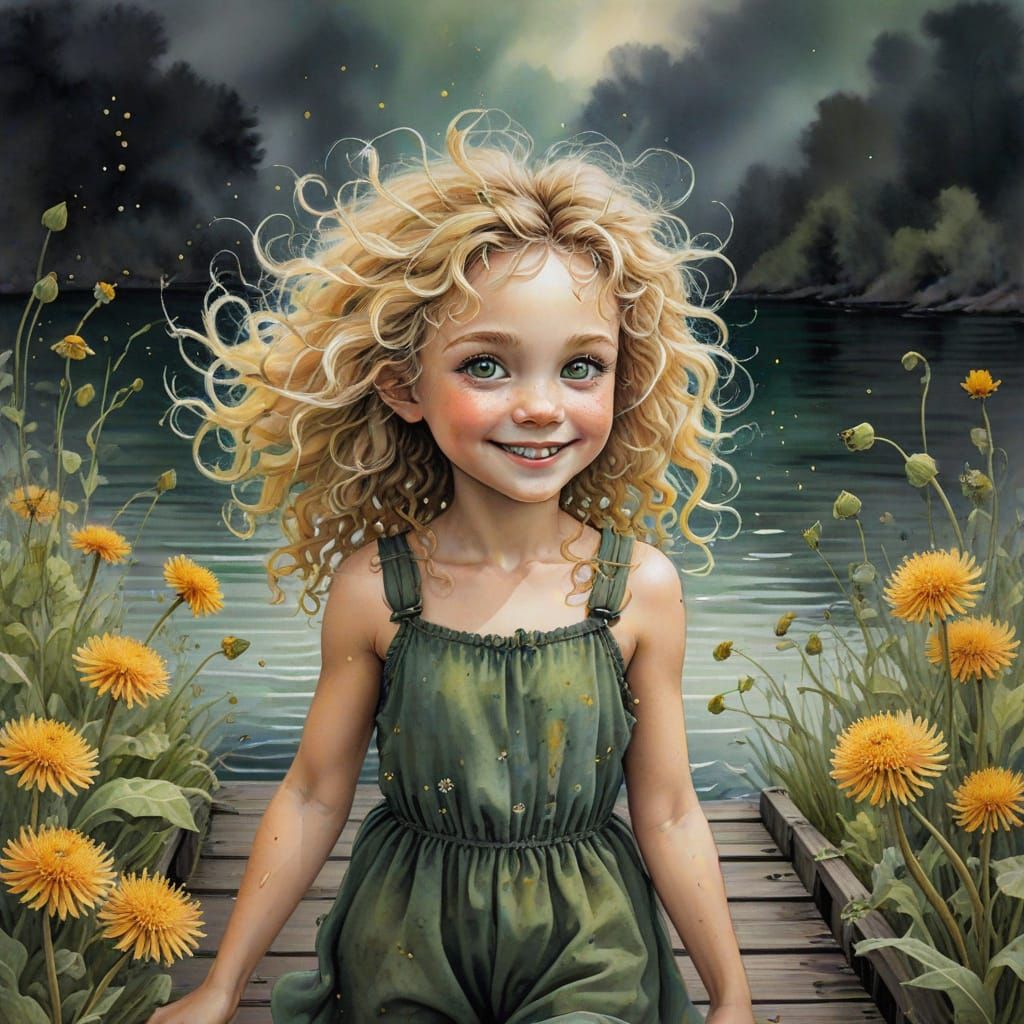 Whimsical Fairy on Dock, Antique Watercolor Style