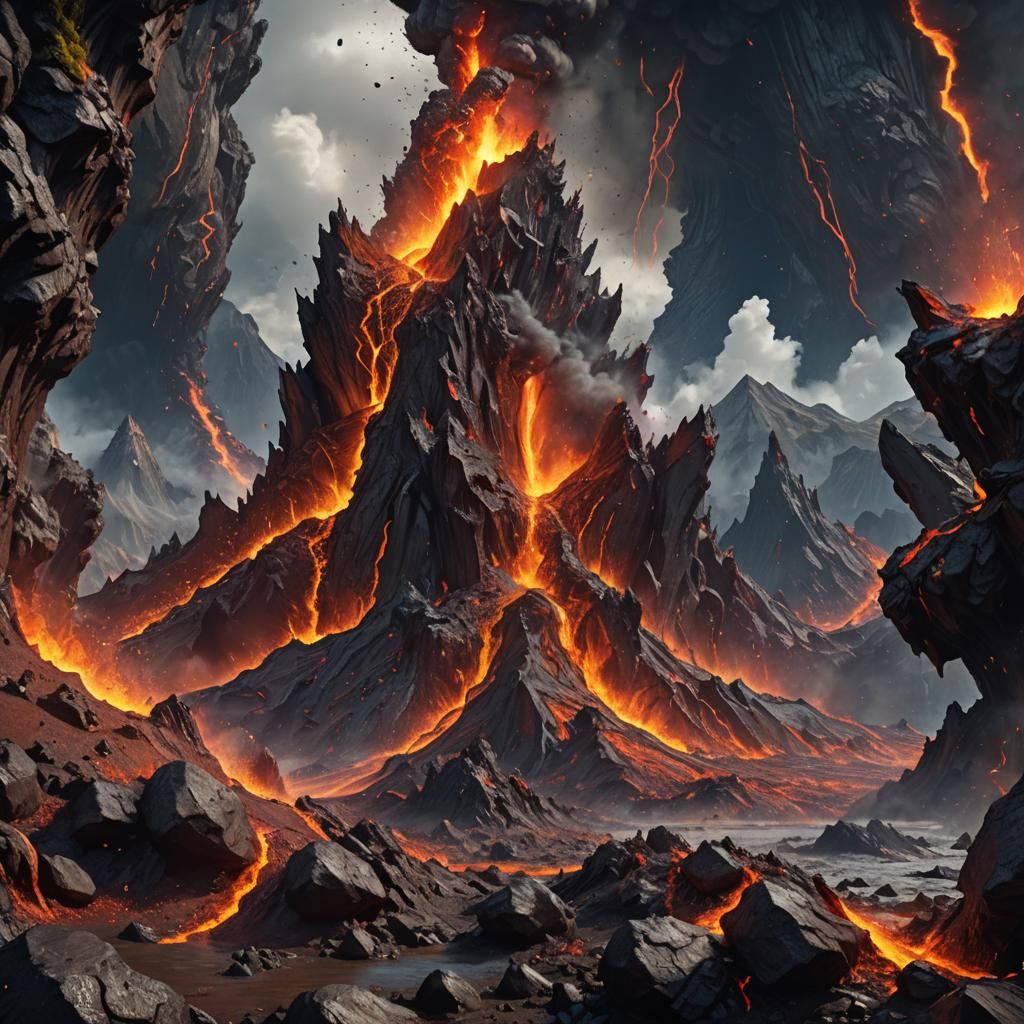Volcano Eruption in a Detailed Fantasy Painting