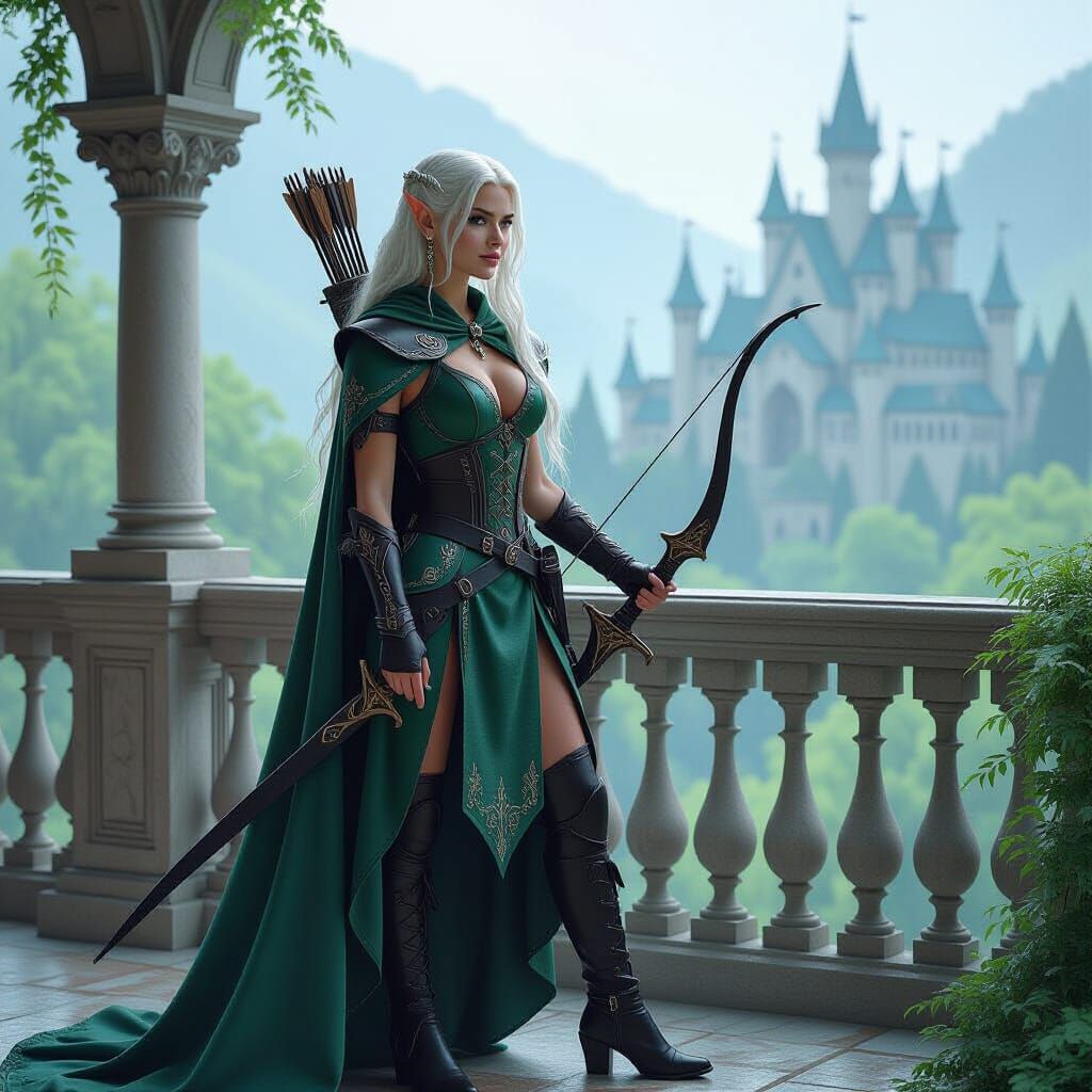 High Elf Princess Gazing at Forest in Ethereal Fantasy Scene