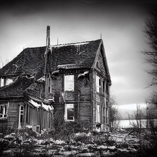 Goth Model in Decaying House, Grainy Film Noir Style