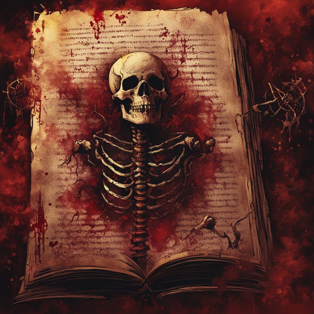 Dark Fantasy Spellbook Page with Skeleton and Runes