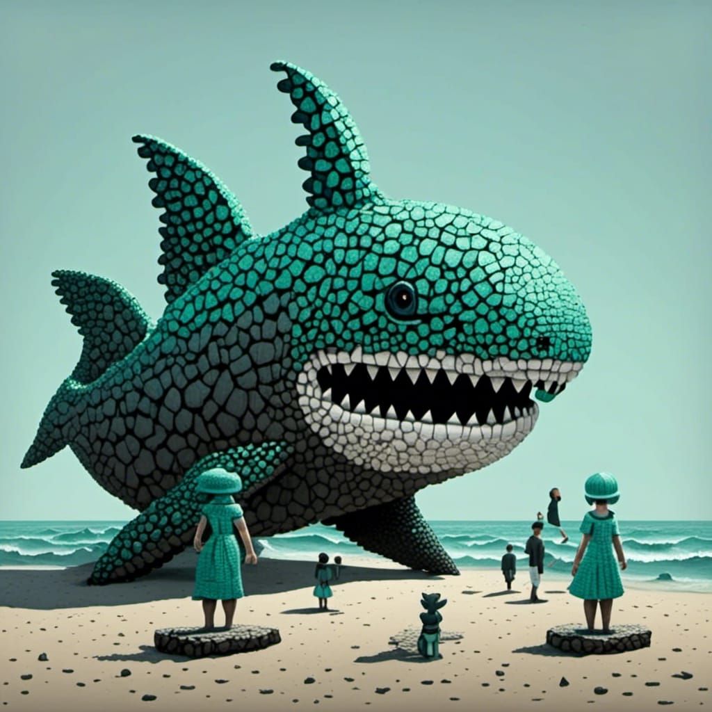 Black Beach Pixel Art Landscape