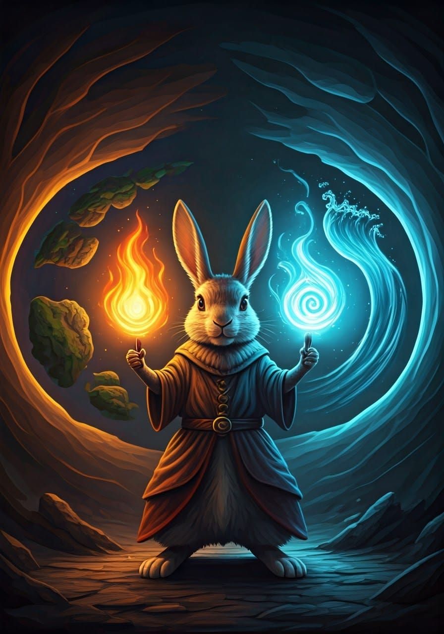 Rabbit Wizard Conjures the Four Elements