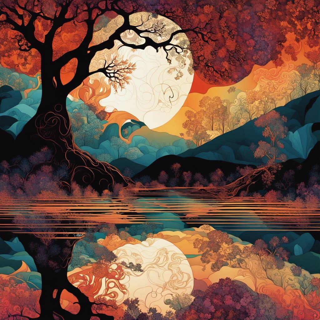 Fractal Landscape with Swirling Luminescent Inks