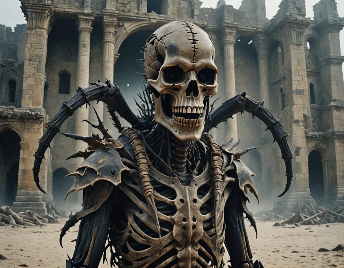 Insectoid Skeleton Monster in Ruined French Setting