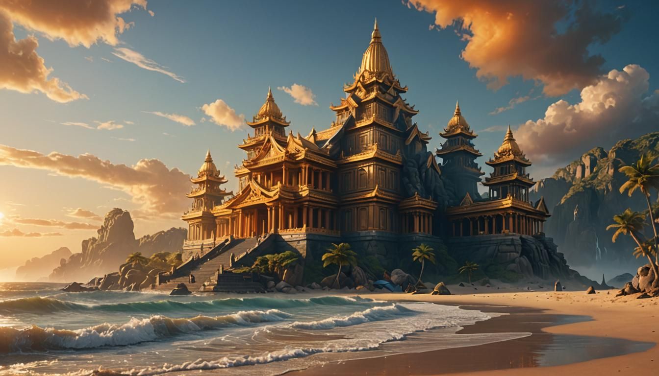 Surreal Temple on Beach: Fantasy Concept Art