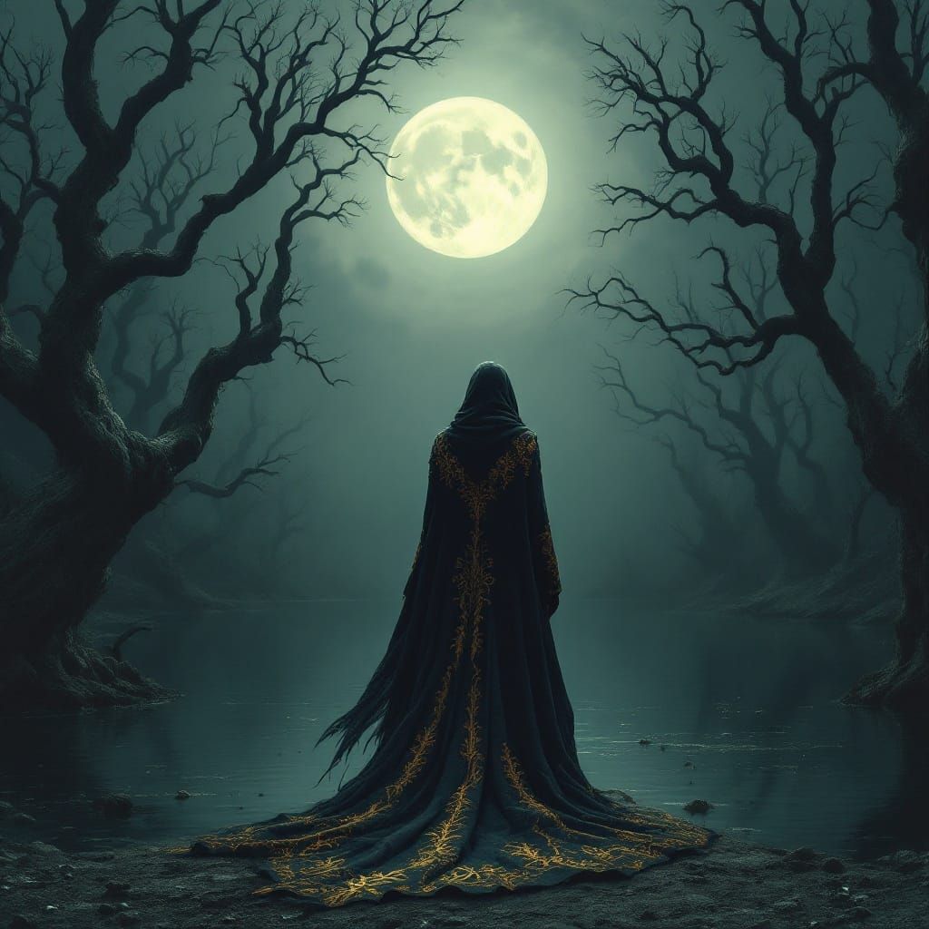 Desolate Figure Confronts Humanity's Mortality on a Moonlit...