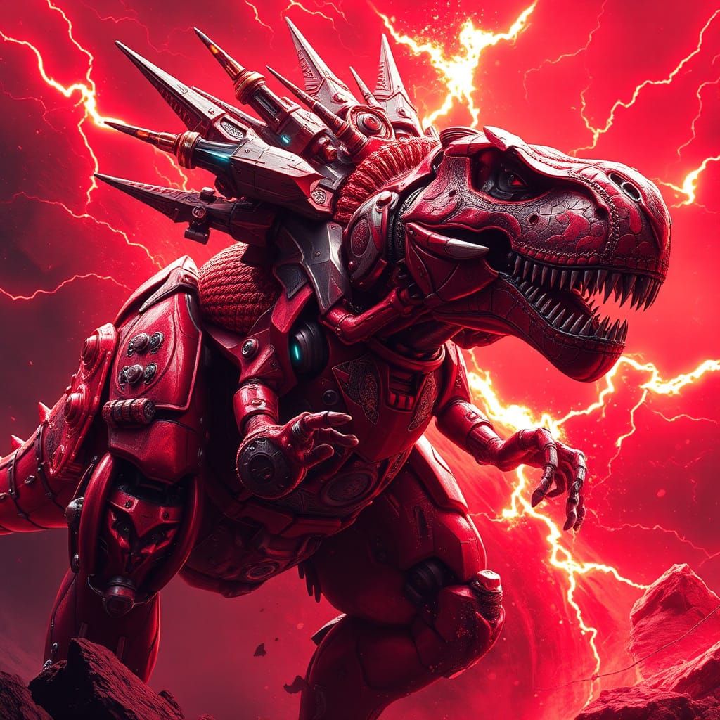 Hyperdetailed Red Tyrannosaurus Rex Mecha Zord