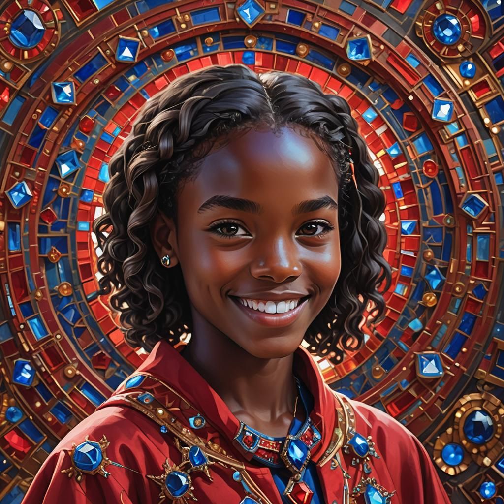 Confident Girl with Gemstone Crystal Background