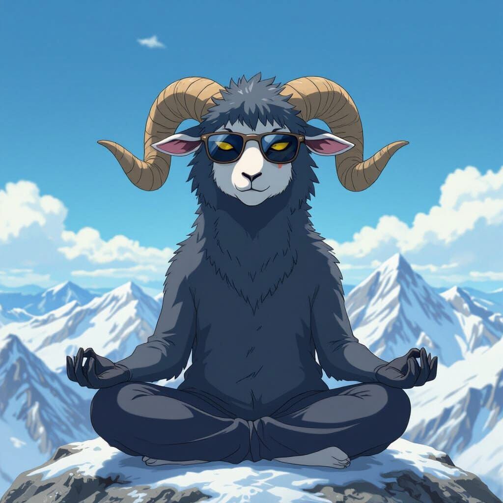 Anime Ram Meditating on Snowy Mountain Peak