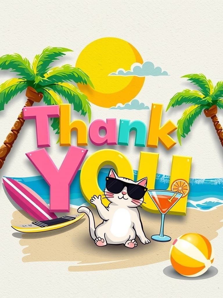 Vibrant and playful raised text that says "Thank You" set against a subtly textured backdrop in a whimsical, multi-color...