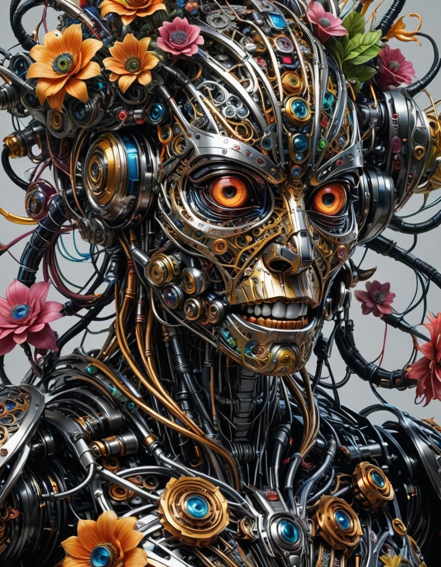Biological Robot Monster in Intricate Metal Garden