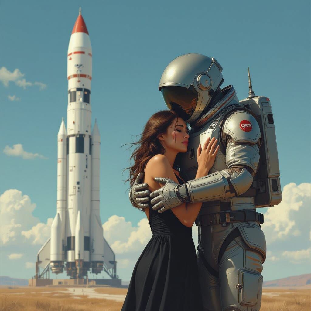 Astronaut's Farewell in Futuristic Landscape