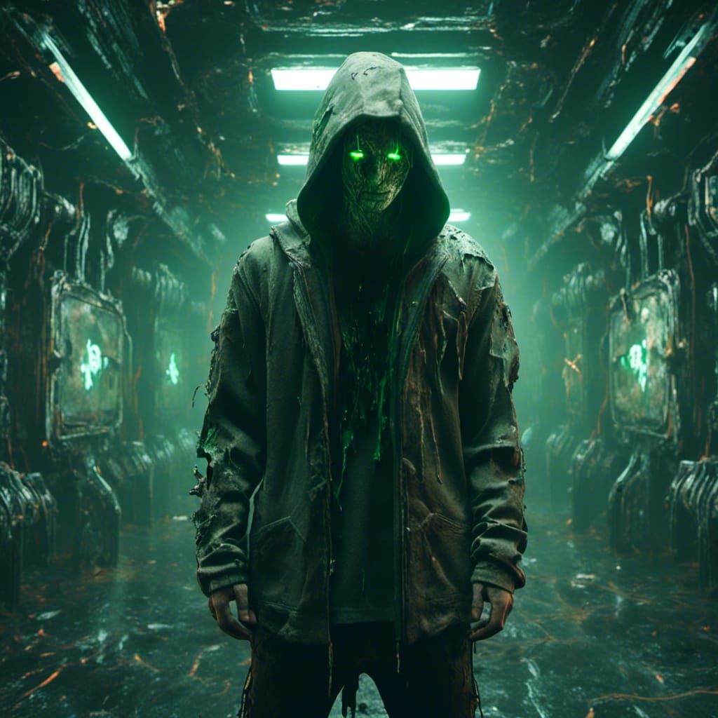 Futuristic Graffiti Art: Man Spray Painting Mech Details