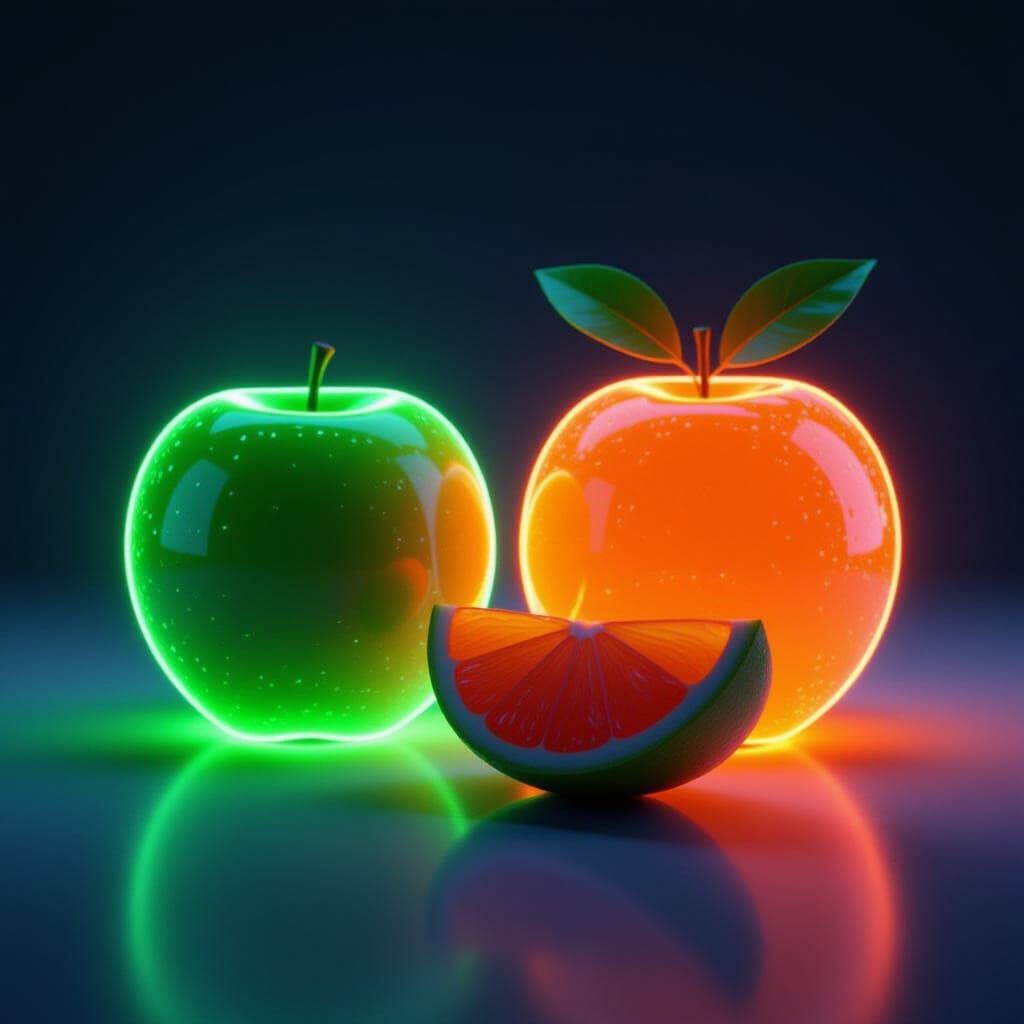 Neon Futuristic Fruit Still Life