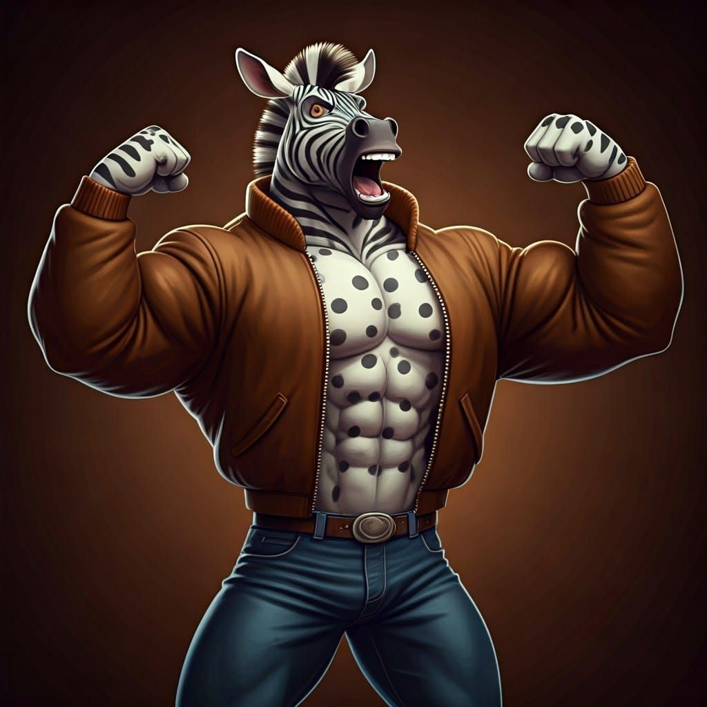 Muscular Zebra Flexing in Don Bluth Style