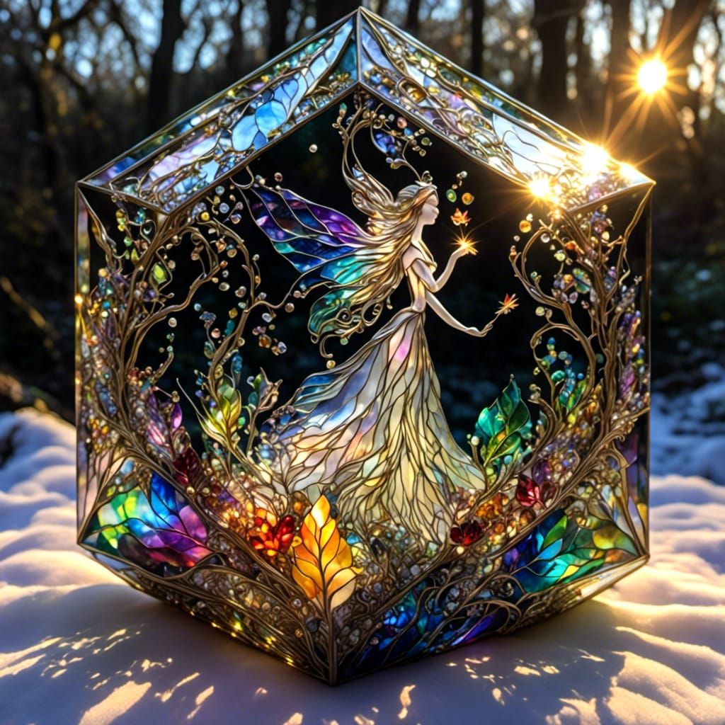 Stained Glass Fairy Witch in Golden Light