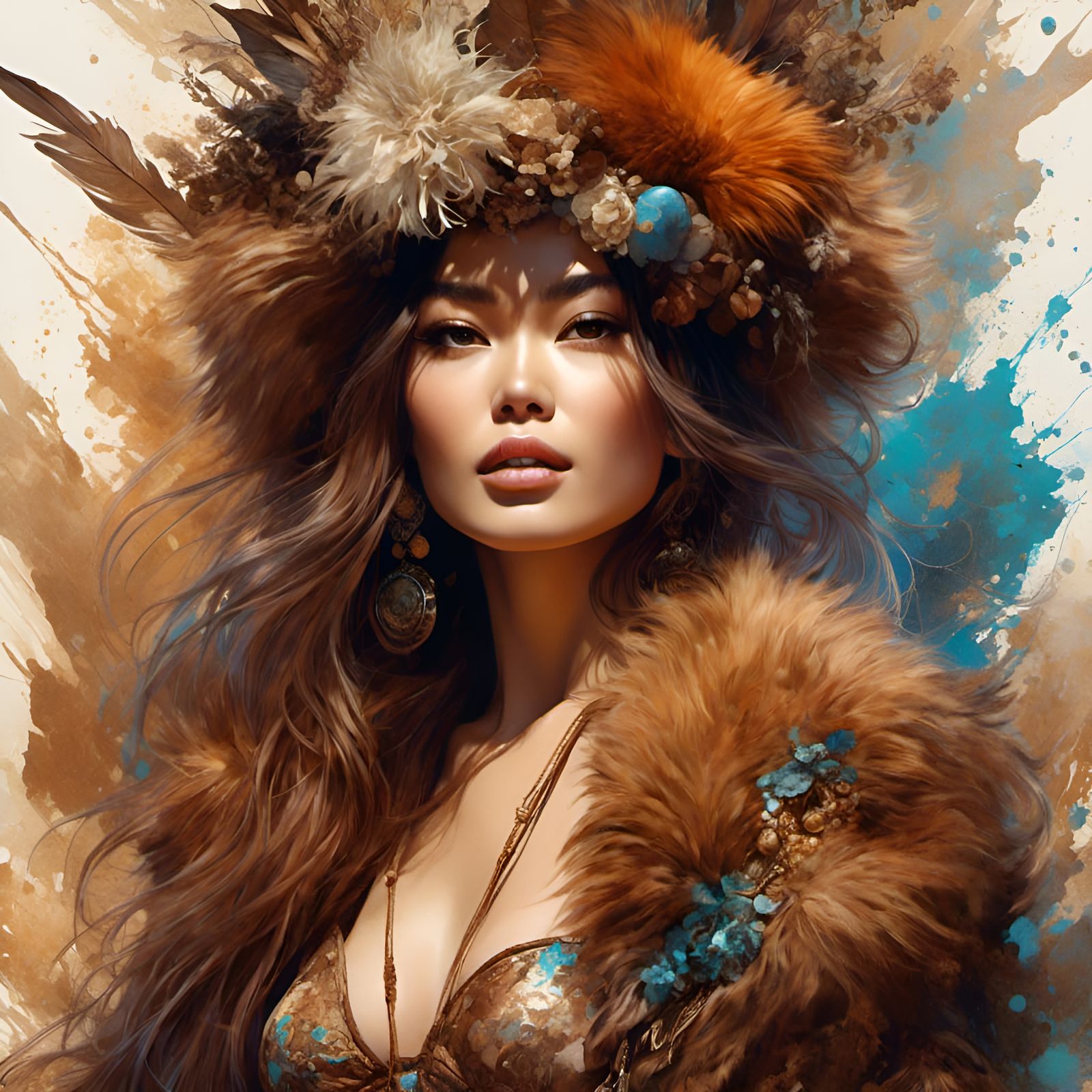 Hyperreal Portrait of Woman in Fur Bikini