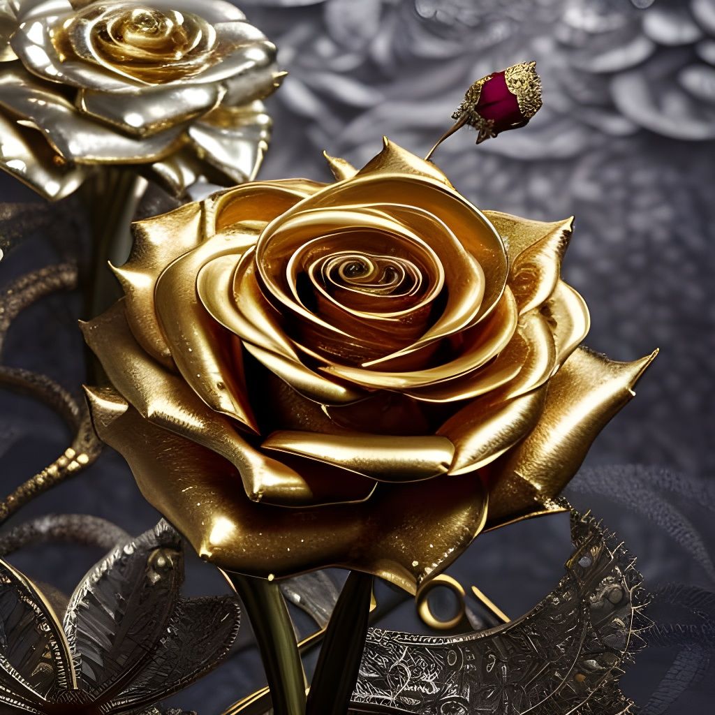 Elaborate Gold and Silver Roses Macro Photograph