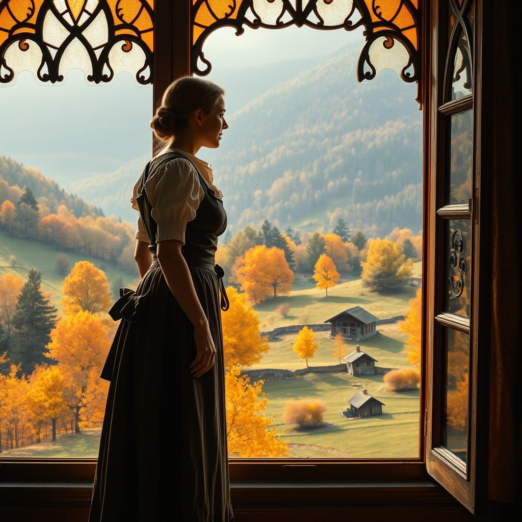 Serene Autumn Landscape in Traditional German Attire