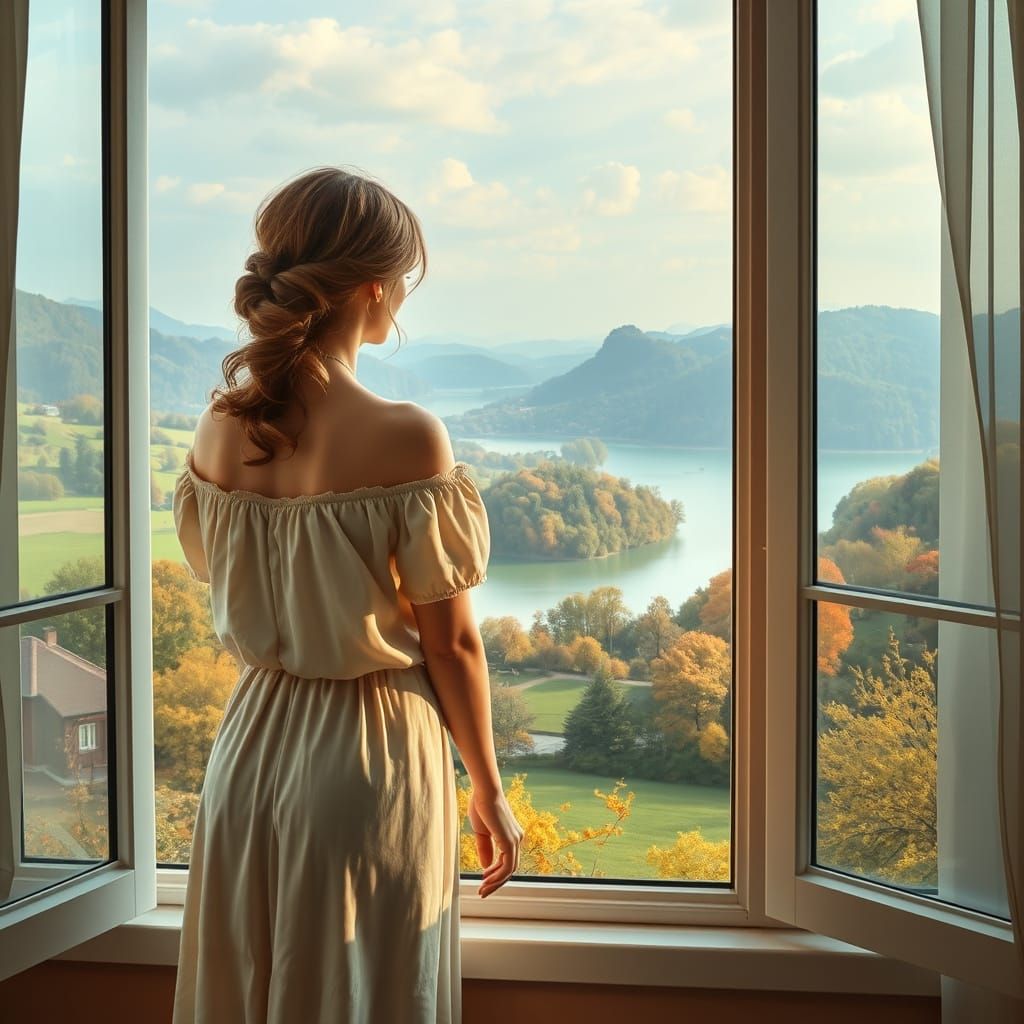 Woman Contemplating a Serene Autumn Landscape