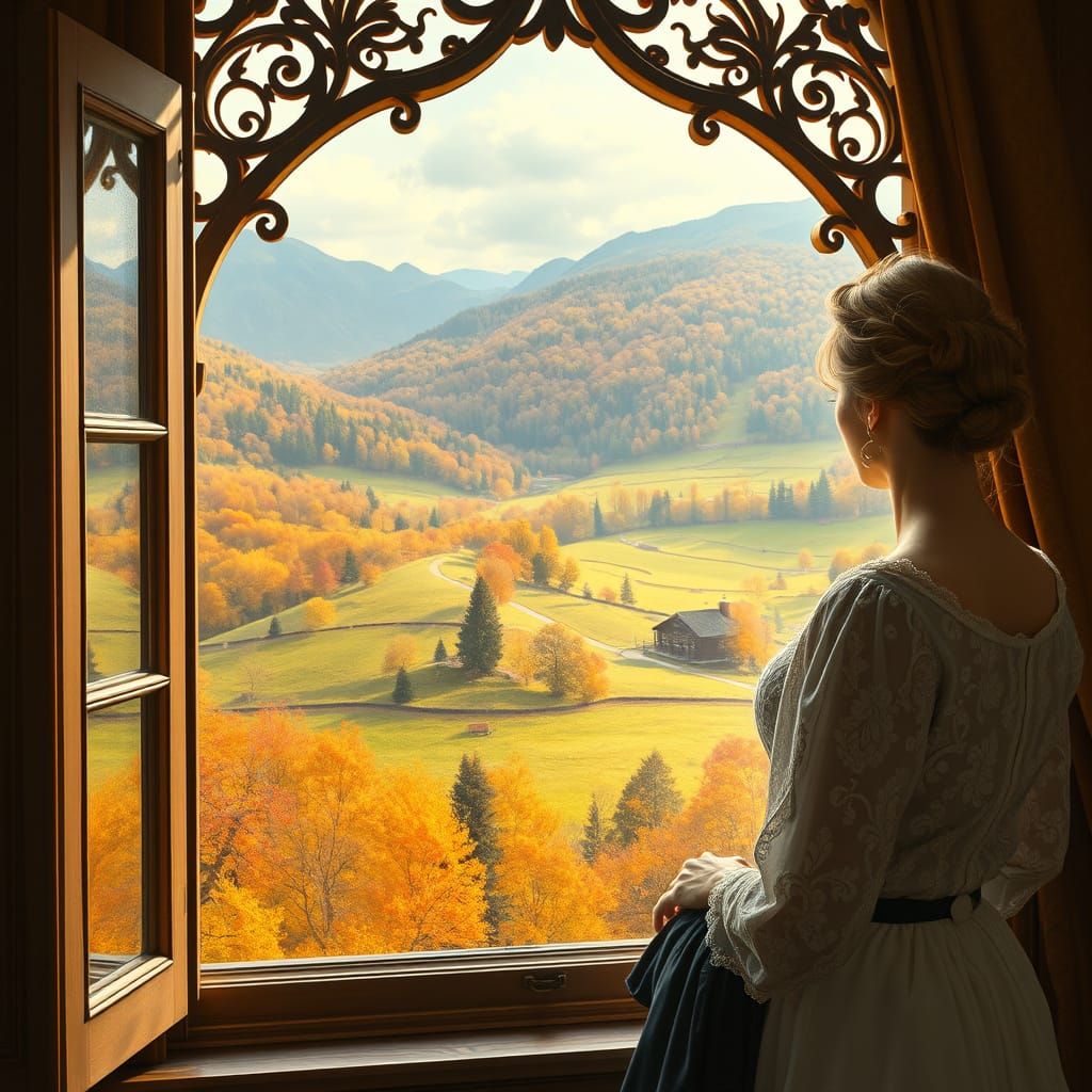 Elegant Woman Embracing Autumnal Valley