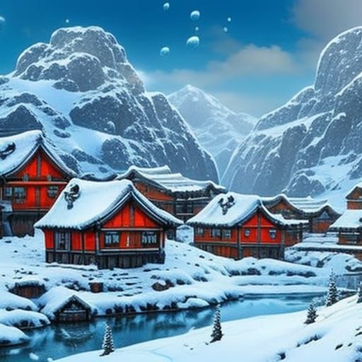 Snowy Village in a Bubble: Hyperrealistic Concept Art