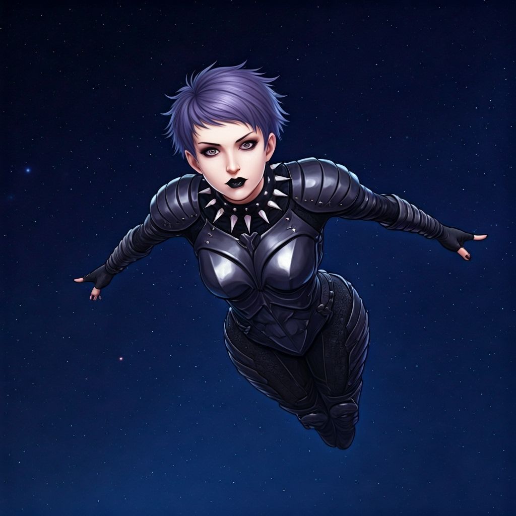 Gothic Heroine Flying in Starry Night Sky