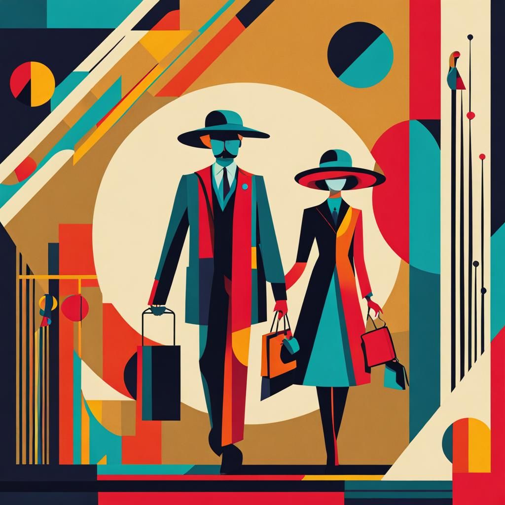 Stick Figures in Geometric Fauvism Style, Digital Art