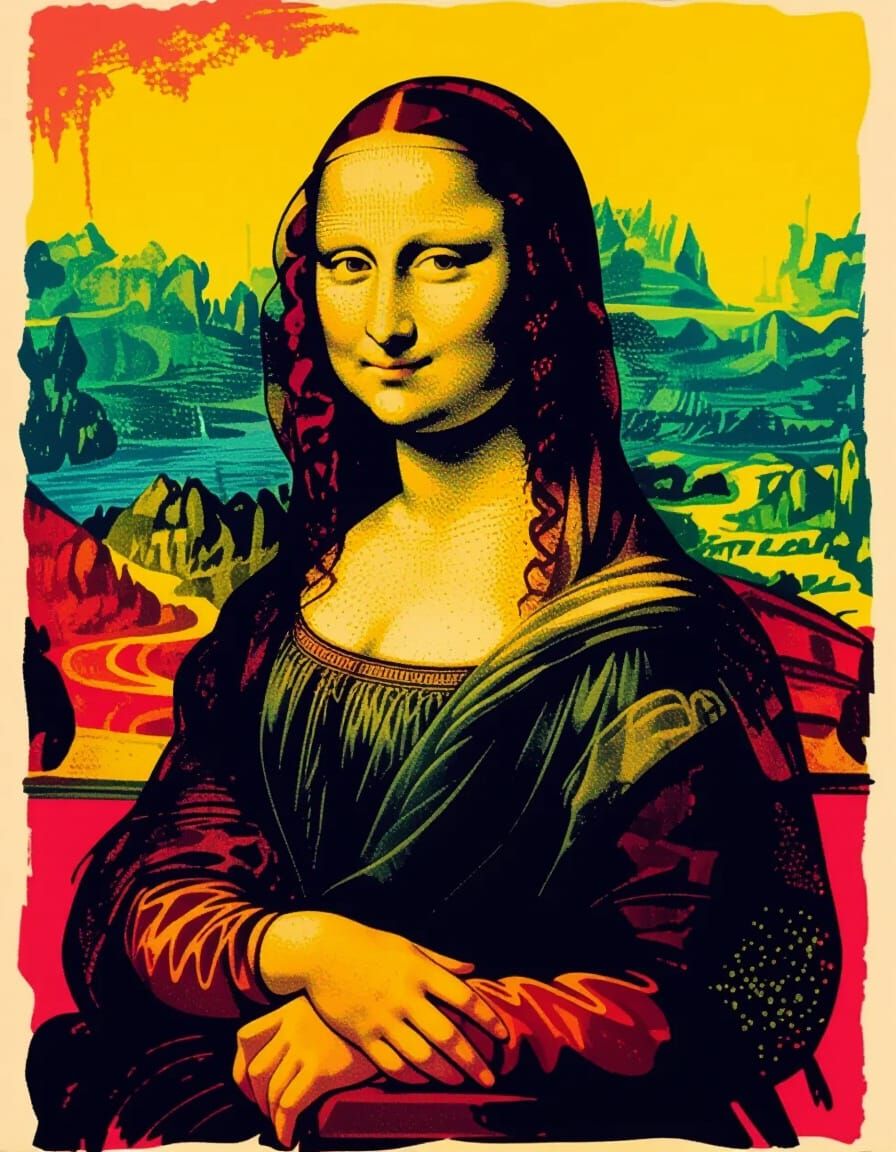 Mona Lisa Reimagined in Andy Warhol's Early Style