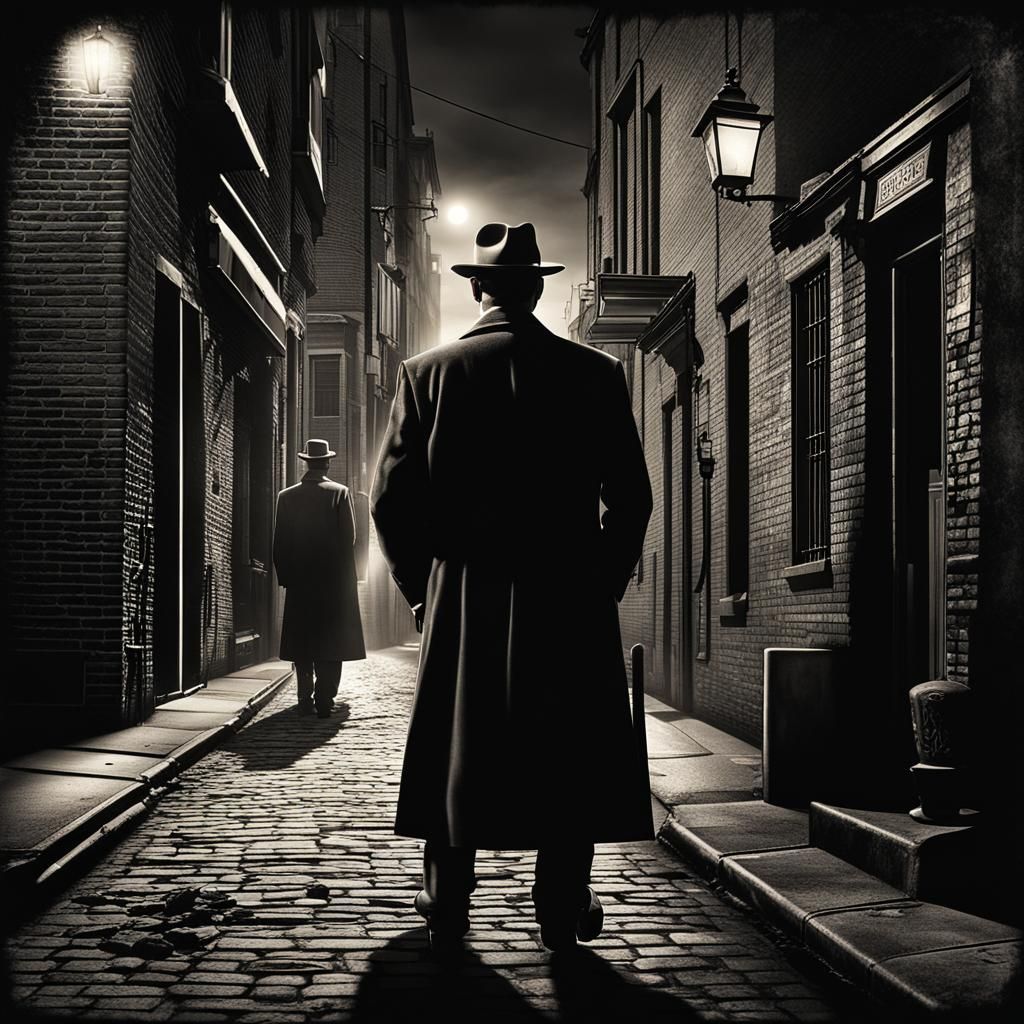 Film Noir Poster: Mysterious Man in Shadowy Alley
