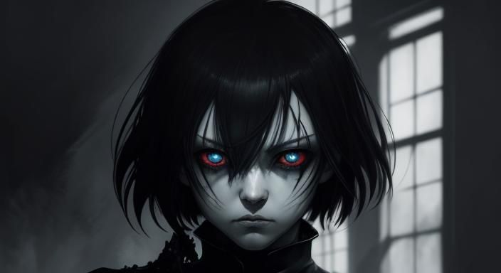 Menacing Child Portrait in Dark Anime Style