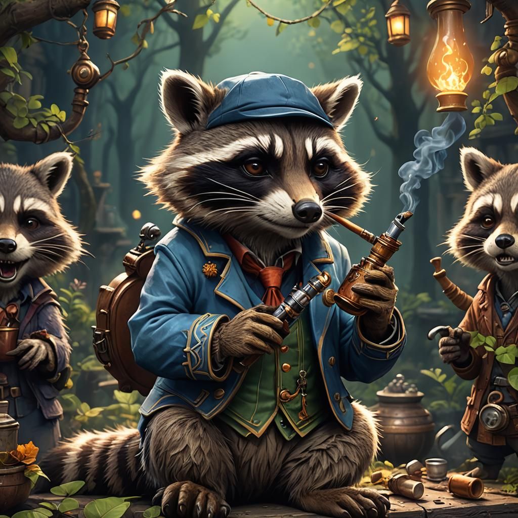 Cartoon Racoon smoking a pipe