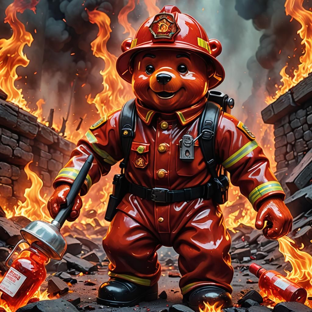 Gummy Bear Firefighter in Hell, Digital Art